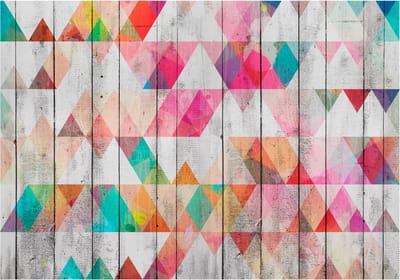 Fotobehangkoning - Behang - Vliesbehang - Fotobehang Regenboog Geometrie - Rainbow Triangles - 150 x 105 cm