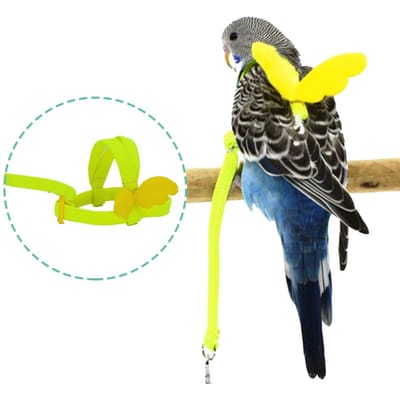 Schattig gevleugeld tuigje en lijn voor kleine vogels vliegtraining buiten verstelbaar gevleugeld tuigje en geel