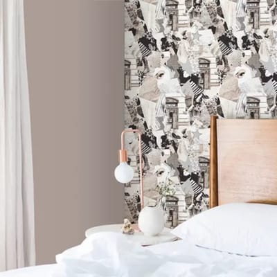 Behang - Collage - beige grijs - moodboard gescheurd papier - Vintage - Tienerkamer - Kinderbehang - 0,53 x 10,05 M – Urban Friends & Coffee