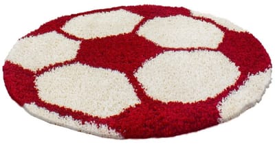 Vloerkleed kinderkamer - Voetbal - rood, wit - rond 100 cm