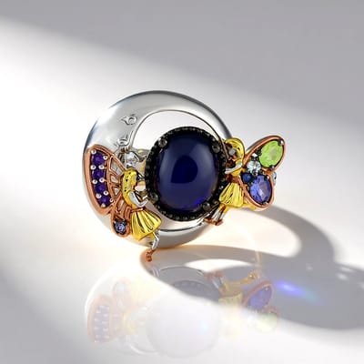 Cavill - Stijlvolle ovale ring - 925 Sterling Zilver met palladium - Mezezo Opaal 2,8 ct en kleurrijke edelstenen 3,47 ct