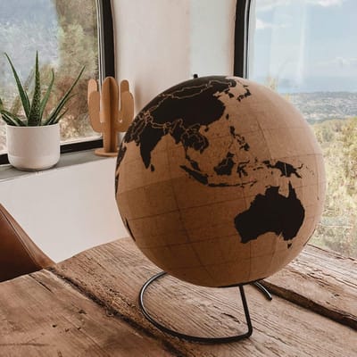 Grote Kurk Wereldbol 25 cm - Decoratieve Aardbol met Zwarte Standaard