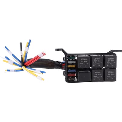 Boîte à Relais à Fusibles 12V Étanchéité 4 Broches 5 Broches Précâblée 6 Emplacements Bloc Relais à Fusibles Universel pour Auto black