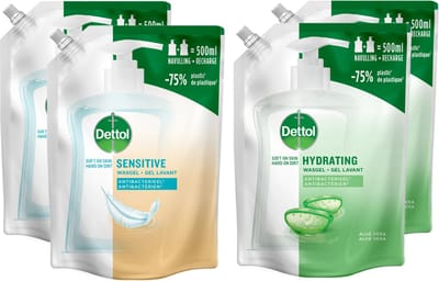Dettol - 2L Handzeep Navulling - Antibacterieel - Citrus 2x500ml en Jasmijn 2x500ml - Voordeelverpakking