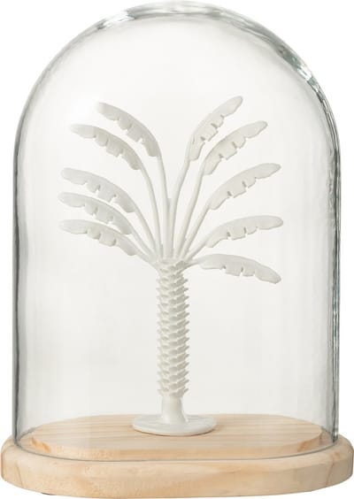 J-Line Decoratieve stolp Palmboom - glas/metaal - wit/naturel - small
