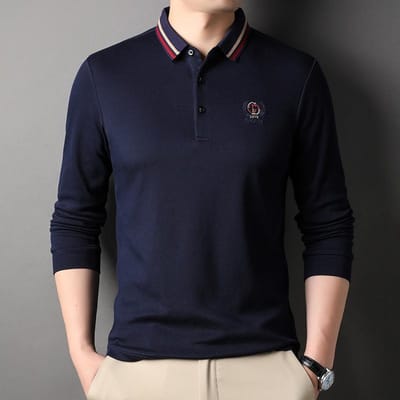 Lente Nieuwe Heren Revers Mode Casual Effen Kleur Lange Mouw Poloshirt Heren T-shirt 3XL
