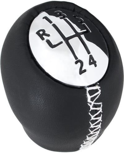Modecar - Versnellingspook Knop - 5 Versnellingen - Zwart Leer - Chroom