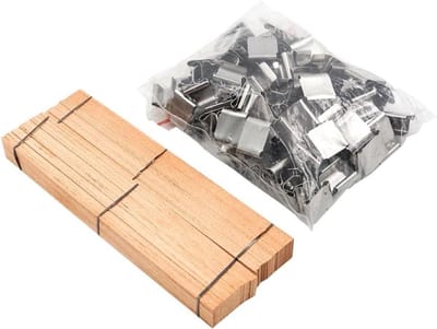 100 Stuks Kaarslonten voor Zelfgemaakte Geurkaarsen, 5" Natuurlijke Houten Lonten met 100 IJzeren Steunen voor DIY Kaarsen Maken en Creatieve Knutselprojecten