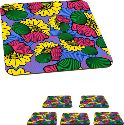 Onderzetters voor glazen - Bloemen - Patroon - Afrika - 10x10 cm - Glasonderzetters - 6 stuks
