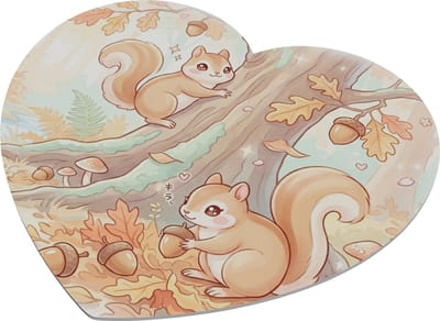 Kawaii Muismat Hartvormig Eekhoorns met Eikeltjes - Schattig Herfstbos Dieren Ontwerp - Pastel Bosvriendjes Bureau Decoratie - Natuur Illustratie - Cadeau voor Dierenvrienden - Voor haar: Vriendin & Collega - Bos Thema