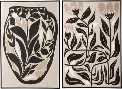 J-Line schilderij Bloemen - canvas - zwart/wit - set van 2