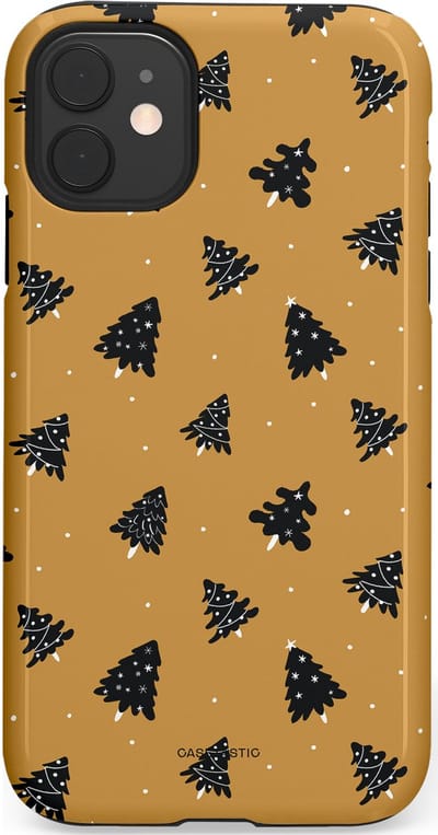 Casetastic hoesje geschikt voor Apple iPhone 11 - Dubbellaagse bescherming - Zwarte Kerstboom Feest - Fashion Case - Goud Donkergrijs Taupe