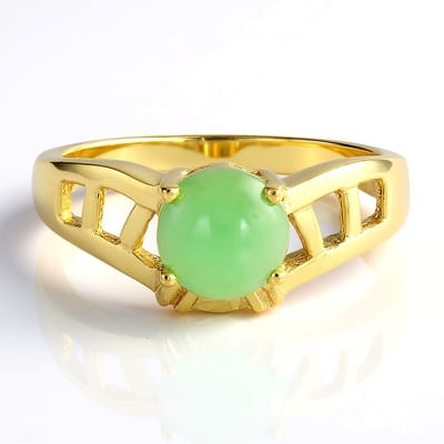 Cavill - 925 Sterling Zilver Geel Verguld Ring - 0,76 ct Keizerlijk Chrysopraas Cabochon - Luxe Elegante Groene Edelsteen, Maat 17