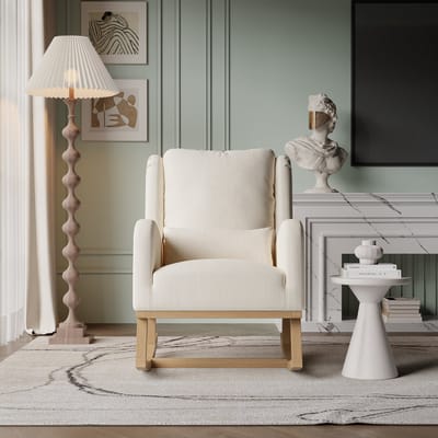 Schommelstoel, gestoffeerde accentschommelstoel voor de kinderkamer, moderne schommelstoel met fauteuil en zijvak, schommelstoel voor de kinderkamer, woonkamer, slaapkamer en speelkamer, beige