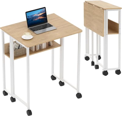 Opvouwbaar bureau 63x50x75 cm - Met 6 wielen & legplank, ruimtebesparend werkplek voor kleine kamers & home office, houtkleur