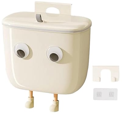 Hangende afvalbak - Wandmontage Afvalbak - Keukenafvalbak - met deksel - geurbestendig - Geschikt voor het verzamelen van afval uit de keuken, slaapkamer en badkamer - Crèmekleur