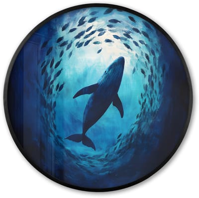 Poster in lijst Rond - Fotolijst 60x60 cm - Posters - Walvis - Vissen - Donkerblauw - Ronde posterlijst zwart - Decoratie - Wanddecoratie woonkamer - Muurdecoratie slaapkamer