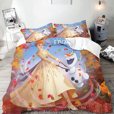Frozen Prinses Elsa en Anna Anime Dekbedovertrek Set Comforte Beddengoed Sets met Print Cartoon Tweepersoons Kerstcadeaus 3-delig AU King(245*210cm)3pcs