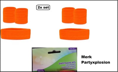 2x Zweetbandjes set neon/fluor - Merk PXP - Sport thema feest festival fun party hoofdband en polsbandjes