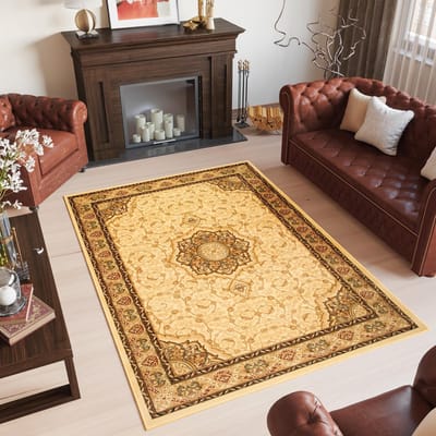 Tapiso Yesemek Vloerkleed Creme Traditioneel Vintage Medaillon Frame Design Woonkamer Slaapkamer Tapijt Maat - 120x170