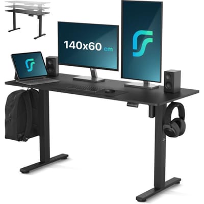 Flowsense Zit Sta Bureau - Verstelbaar Elektrisch Game Bureau - Incl. Headsethouder en Kabelbeheer - 140 x 60 cm - Zwart