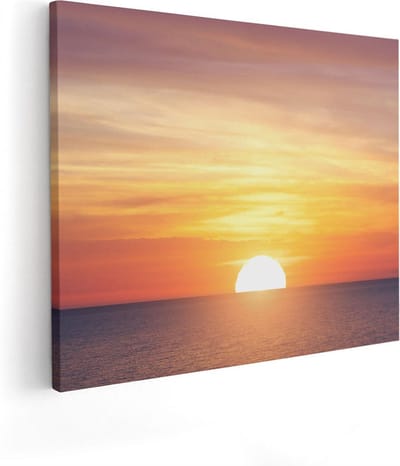 Artaza Canvas Schilderij Zonsondergang Zee - 100x80 cm - Groot - Wanddecoratie Strand - Muurdecoratie Zon - Schilderijen Op Canvas