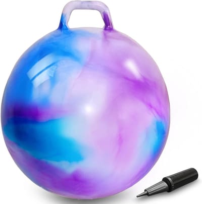 22 Inch Springbal voor Kinderen van 3-12 Jaar, Opblaasbare Jump Ball met Handvat en Pomp voor Buiten Spelletjes in de Tuin (Blauw-Paars)