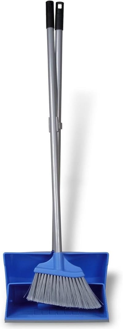 Bezem met steel - Kunststof bezem - Stofvrij maken - Vuil verwijderen zonder bukken - 30 x 93 cm - Blauw