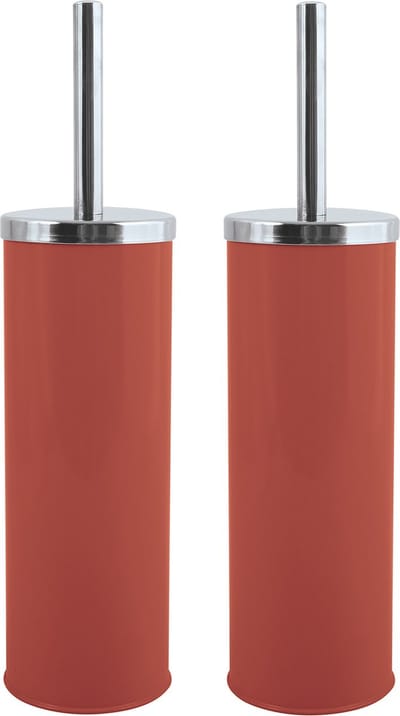 MSV Toiletborstel in houder/wc-borstel - 2x - metaal - terracotta - 38 cm - Badkamer
