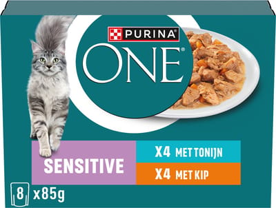 PURINA ONE Sensitive - Kattenvoer Natvoer - Kip & Tonijn - 40 x 85 g