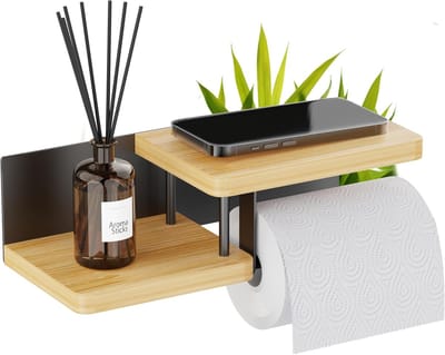 Bamboe Toiletrolhouder - Dubbele Plank - Zelfklevend - Metaal - Zonder Boren - dubbele plank - voor badkamer