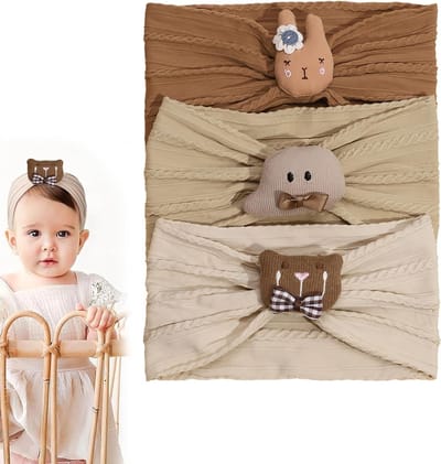 Set van 3 Baby Turban Haarbanden met Zachte Strik - Elastische Haaraccessoires voor Meisjes en Pasgeborenen in Dierenprint