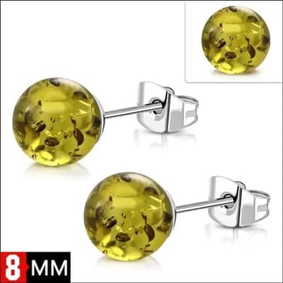 Aramat Jewels | Oorbellen | RVS Bolletjes Oorbellen Amber Acryl - Warme Oorstekers | 8mm / Groen | | | | | Verkleurd niet