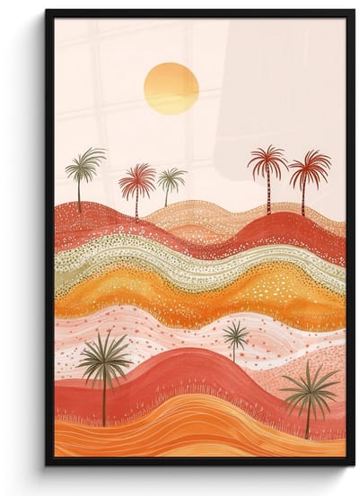 Poster in lijst - Fotolijst 80x120 cm - Posters - Abstract landschap - Palmbomen - Kleurrijk - Posterlijst zwart - Decoratie - Wanddecoratie woonkamer - Muurdecoratie slaapkamer