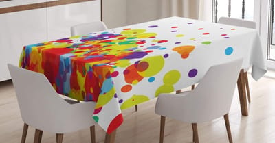ABAKUHAUS kleurrijk tafelkleed, abstracte ronde cirkels, waterdicht wasbaar met heldere zichtbare kleuren, geen vervaging, gepersonaliseerd, 140 x 200 cm, meerkleurig