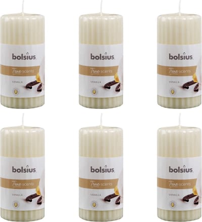 Bolsius Geurkaarsen geribbeld 6 st 120x58 mm vanille