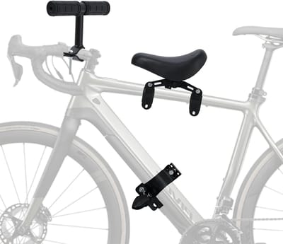 Thijox - Fiets-kinderzitje vooraan, afneembaar, voor peuters 2-5 jaar, met voetsteunen, stuur en voetpedalen, geschikt voor MTB-fietsen, veilig en com