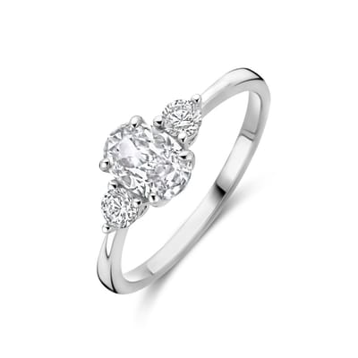 Gerhodineerd Zilver Ring Trilogie Met Zirkonia 7 X 5 Mm 1338911