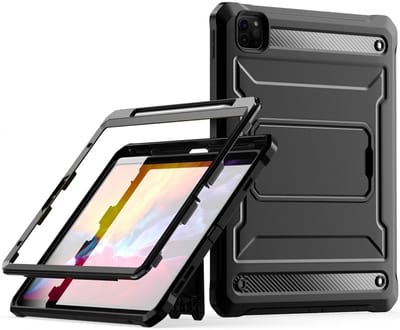 Hoes met Ingebouwde Screen Protector Geschikt voor Apple iPad Pro 11 (2022/2021/2020/2018) | Full Protect Cover met Standaard | Beschermhoes Tegen Vallen | Extreme Bescherming | Zwart