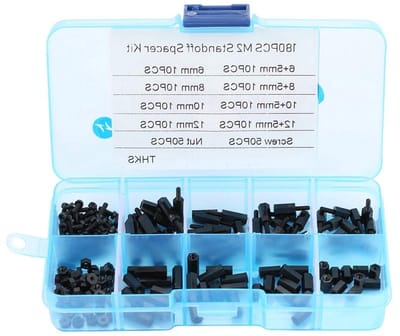 Complete Standoff Kit met 180 Stuks, Zwarte M2 Male Female Standoffs, Schroeven en Moeren in Opbergdoos voor Elektronica en DIY Projecten