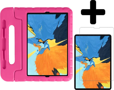 Hoes - Geschikt voor Apple iPad Pro (2018) - 11 inch - Met Screenprotector - Kinderhoes Shockproof Bumper - Kidsproof Case - Tablet Hoesje - Kinder Hoesje Cover - Roze