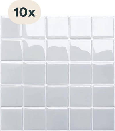 Solusia Zelfklevende Plaktegels - Grijs – 10 Luxe Plaktegels voor Wand – Waterdichte Wandpanelen voor Keuken, Badkamer en Toilet – 25,4 x 25,4 cm – Makkelijk aan te brengen - Tegeltjes Tegelstickers Mozaïek