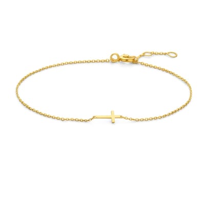 New Bling - 9NBG-0810 - gouden armband met kruisje - 14 karaat - 16+1+1cm