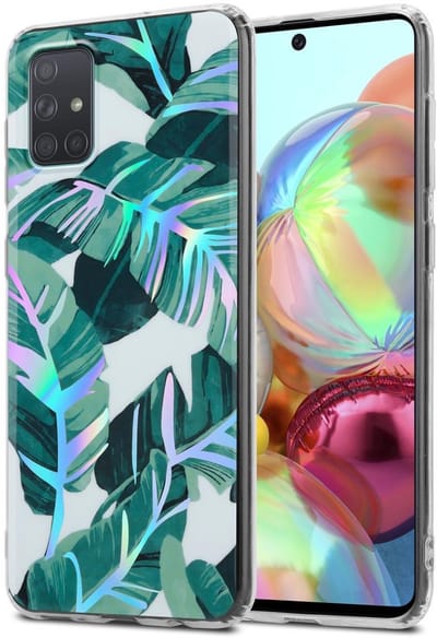 Cadorabo Hoesje geschikt voor Samsung Galaxy A71 4G in BANANEN BLADEREN - Beschermhoes gemaakt van TPU siliconen Case Cover met bloemenmotief