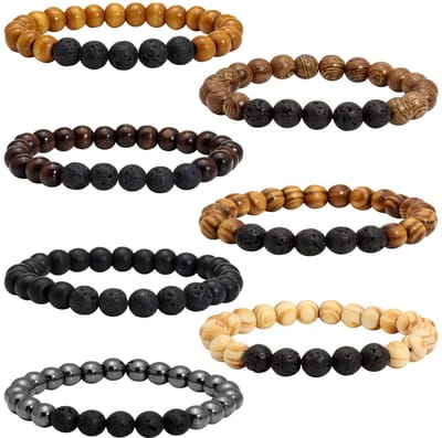SPHProducts - Lava Rock Steenkralen Etherische Olie Diffuser Armband - Unisex Houten Kralen - 17-20 cm - Aromatherapie Armband - Geschikt voor Mannen
