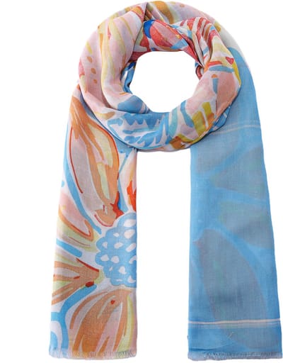 Emilie scarves - sjaal - bloemenprint - lang - lichtblauw - oranje