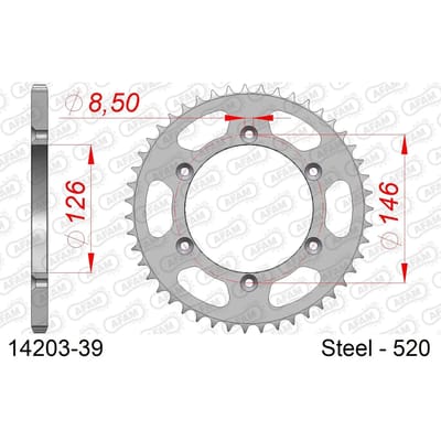 Stalen tandwiel Afam 520 39 dents