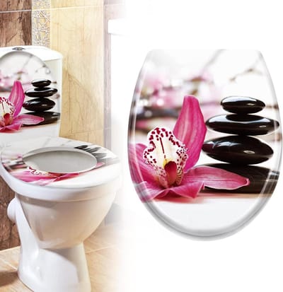 Toiletzitting - Toiletdeksel - Badkamer Vernieuwen - Soft-close Mechanisme - 45.5 x 38 cm - Rode Bloemen
