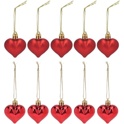 24 Stuks Kerst Liefde Hanger Ballen Hartvorm Plastic Afneembare Haak Touw Afgeronde Randen Hangen red