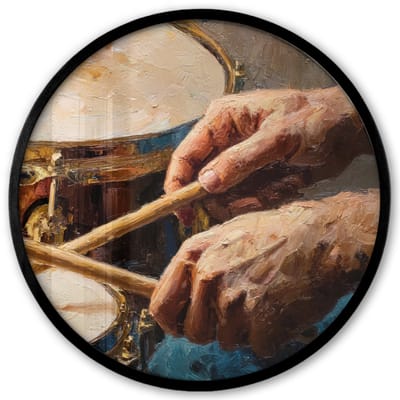 Poster in lijst Rond - Fotolijst 40x40 cm - Posters - Drumstokken - Olieverf - Man - Ronde posterlijst zwart - Decoratie - Wanddecoratie woonkamer - Muurdecoratie slaapkamer